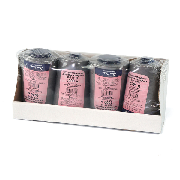 Нить универсальная  Hemline для шитья и оверлока, 5000 м. Арт N4129/GREY/G002