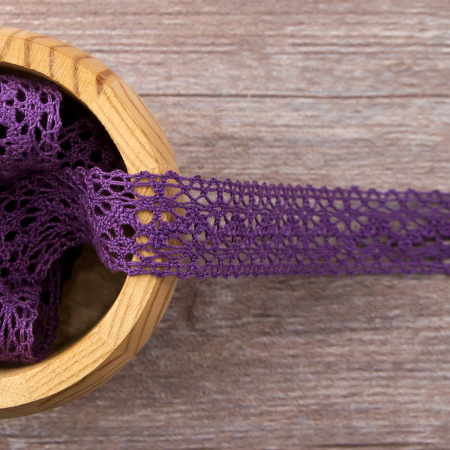 Мерсеризованное хлопковое кружево, 20 мм, цвет темно-лавандовый. Арт 3037/46                 