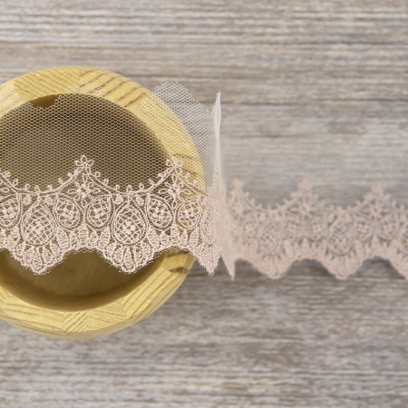 Вышивка на тюле, 51 мм, цвет розовый. Арт I659/F3