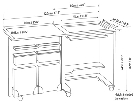 Стол раскладной для швейной машины COMPACT, МДФ, 600 х 440 х 760 мм, цвет дуб. Арт TLM.C-O001                  