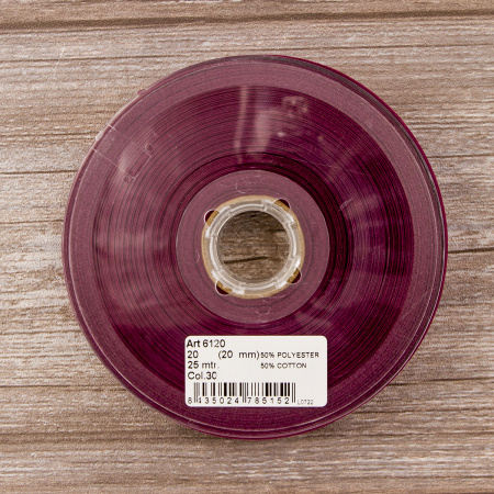 Косая бейка хлопок/полиэстер 20 мм, 25 м, цвет 30, бордо. Арт 6120-20мм-30            