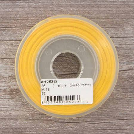Лента репсовая SAFISA с напечатаным рисунком, 25 мм, 15 м, цвет 32, желтый. Арт 25313-25мм-32