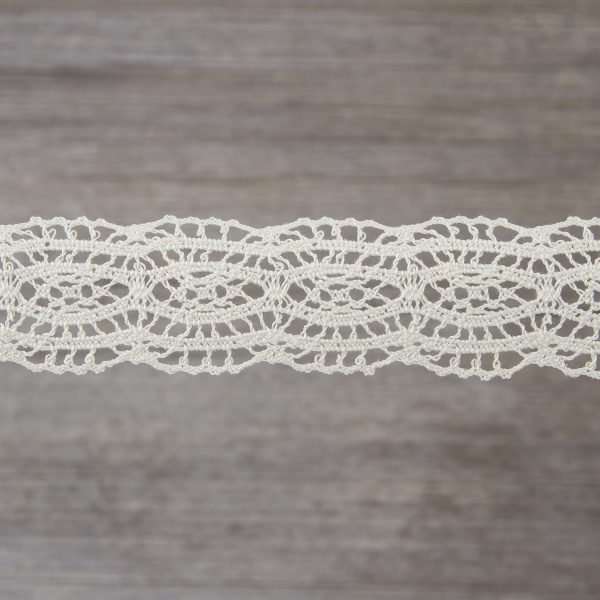 Мерсеризованное хлопковое кружево, 33 мм, цвет шампань. Арт 2205/72