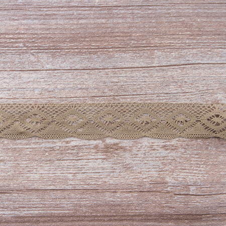 Мерсеризованное хлопковое кружево, 25 мм, цвет темно-бежевый. Арт 2023/5T
