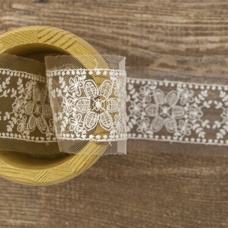 Кружево-вышивка на тюле, 22 мм, 14,6 м. Арт 41792/01