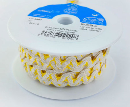 Тесьма-вьюнчик, 15 мм, льняной небеленый с желтым. Арт 2997/6