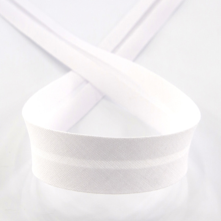 Косая бейка хлопок/полиэстер 20 мм, 25 м, цвет 02, белый. Арт 6120-20мм-02            