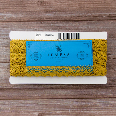 Мерсеризованное хлопковое кружево, 25 мм, цвет горчичный. Арт 3207/62                 