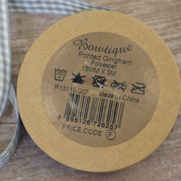 Лента с рисунком на картонной катушке "Клетка", цвет серый. Арт R13115/007