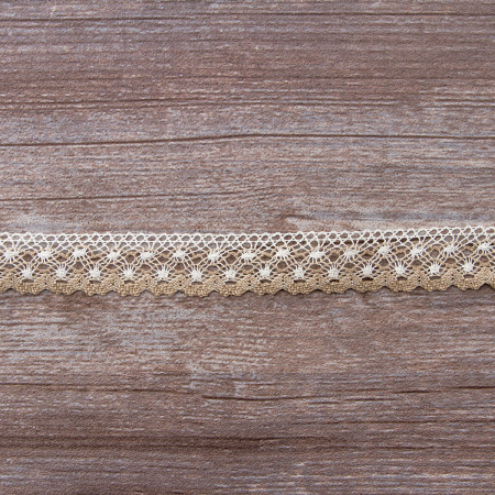 Мерсеризованное хлопковое кружево, 20 мм, цвет бежевый с белым. Арт 2019/Z2