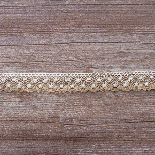Мерсеризованное хлопковое кружево, 20 мм, цвет бежевый с белым. Арт 2019/Z2