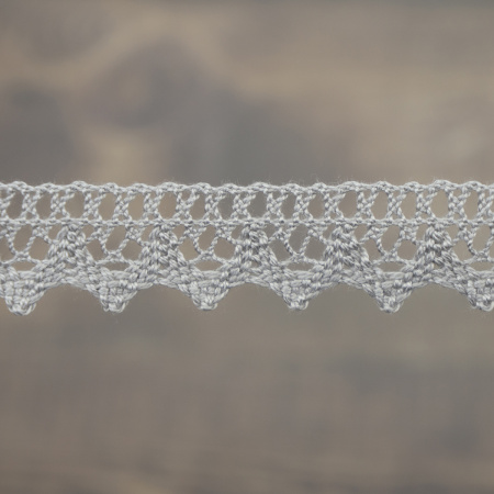 Кружево плетеное, 12 мм, цвет серый, 100% хлопок, 5 м. Арт K-5004-31