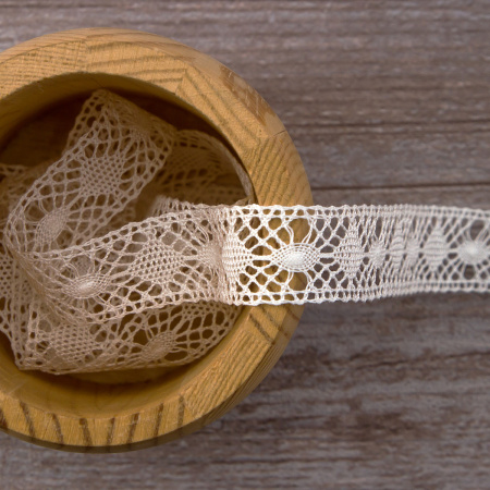 Мерсеризованное хлопковое кружево, 19 мм, белый. Арт 2117/01