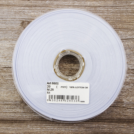 Косая бейка хлопок, 20 мм, 25 м, цвет 51, цвет бледно-голубой. Арт 6600-20мм-51