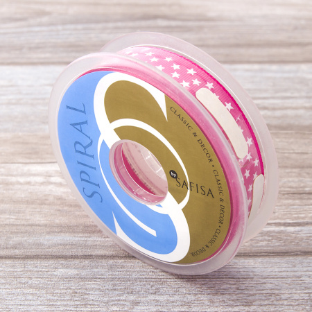 Лента репсовая SAFISA рисунок "звездочки", 15 мм, 15 м, цвет 20, малиновый. Арт 35120-15мм-20