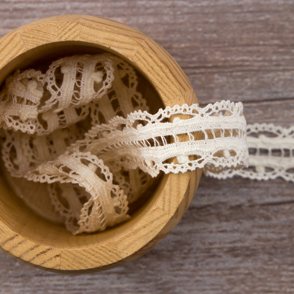 Мерсеризованное хлопковое кружево, 22 мм, шампань. Арт 2151/72