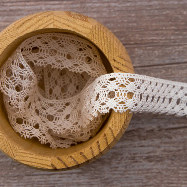 Мерсеризованное хлопковое кружево, 24 мм, белый. Арт 2128/01