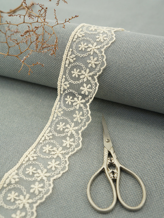 Кружево-вышивка на тюле, 45 мм, цвет бежевый, 100% полиэстер, 3,5 м. Арт T-1281.371