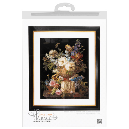 Набор для вышивания "Натюрморт с цветами в алебастровой вазе", канва аида (черная) 18 ct. Арт 580.05                 