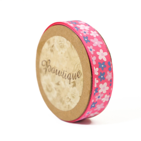 Лента репсовая на картонной катушке "Цветочки". Арт VR15.306