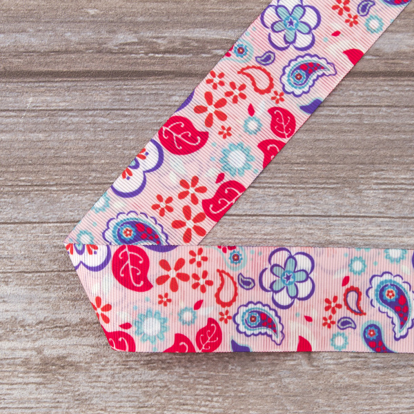 Лента репсовая SAFISA с рисунком, 39 мм, 15 м, цвет 03, розовый. Арт 25310-39мм-03