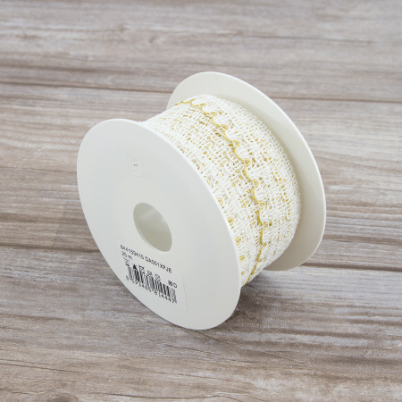 Тесьма PEGA тип отделочная, цвет белый с золотом, 15 мм. Арт 844153415DA001          