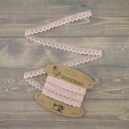 Кружево плетеное, 12 мм, цвет розовый, 100% хлопок, 5 м. Арт K-5004-268