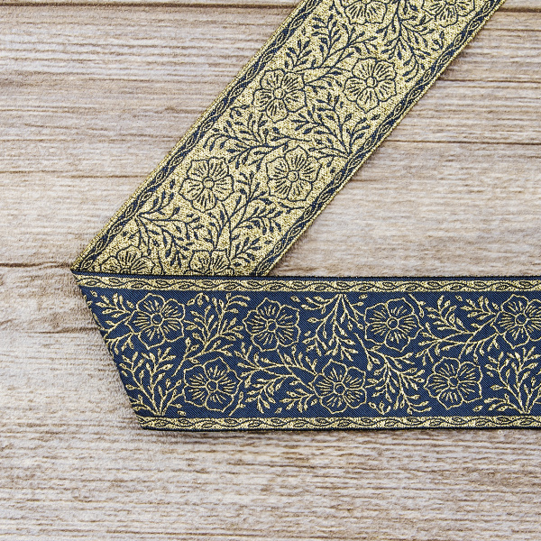 Лента жаккард с люрексом SAFISA, 50 мм, 15 м, цвет 70, джинс. Арт 9213-50мм-70