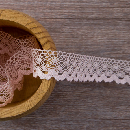 Мерсеризованное хлопковое кружево, 20 мм, цвет светло-розовый. Арт 2019/06