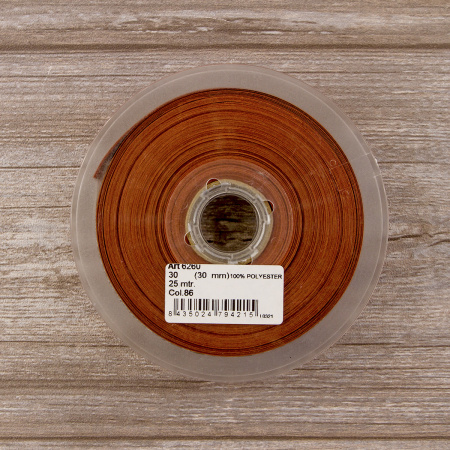 Косая бейка атласная 30 мм, 25 м, цвет 86, корица. Арт 6260-30мм-86            