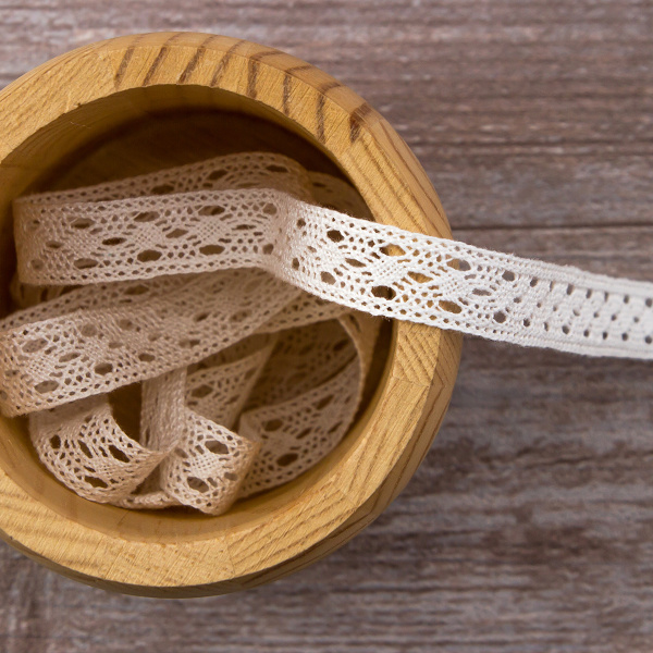Мерсеризованное хлопковое кружево, 16 мм, белый. Арт 2130/01
