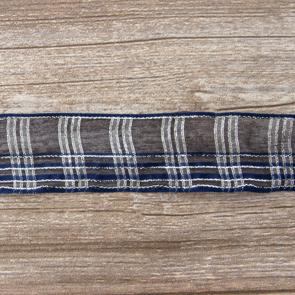 Лента органза с рисунком с проволокой по краю, 40 мм, 15 м, цвет 03, синий. Арт 25185-40-03              