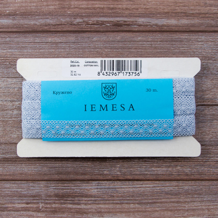 Мерсеризованное хлопковое кружево, 20 мм, цвет светло-голубой. Арт 2020/19