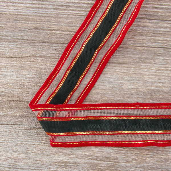 Лента органза с рисунком с проволокой по краю SAFISA, 30 мм, 15 м. Арт 25142-30                