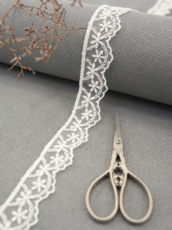 Кружево-вышивка на тюле, 28 мм, цвет молочный, 100% полиэстер, 3,5 м. Арт T-1910.112