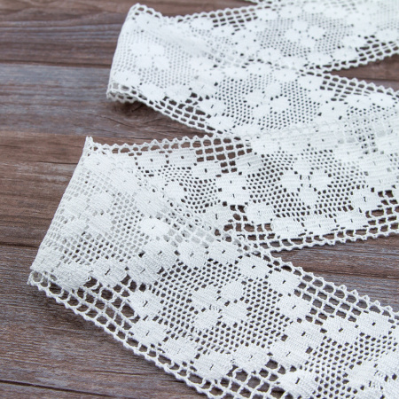 Мерсеризованное хлопковое кружево, 90 мм, цвет белый. Арт 2230/01