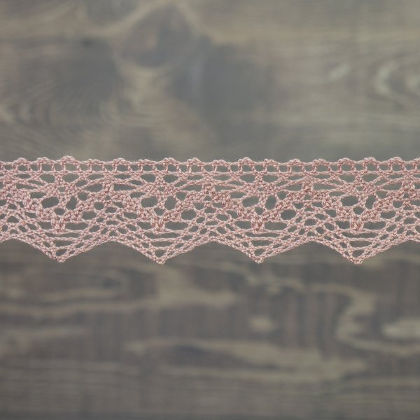 Кружево плетеное, 25 мм, цвет бледно-розовый, 100% хлопок, 5 м. Арт K-5003-87