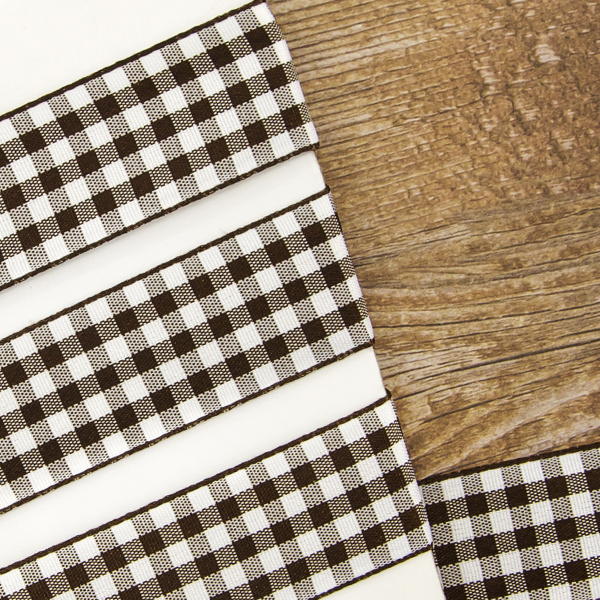 Лента с рисунком клетка SAFISA, 25 мм, 25 м, цвет 17, коричневый. Арт 469-25мм-17             