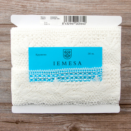 Мерсеризованное хлопковое кружево, 70 мм, цвет белый. Арт 3185/01