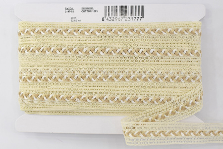 Мерсеризованное хлопковое кружево, 28 мм, цвет кремовый. Арт 2197/02