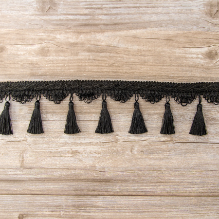 Тесьма с кисточками декоративная PASSAN цвет черный. Арт BPK - 019-col.PE - 56