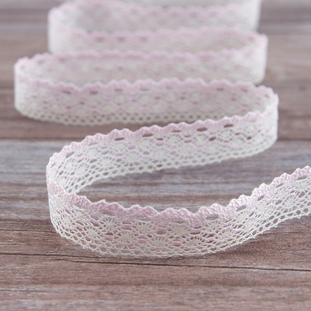 Мерсеризованное хлопковое кружево, 20 мм, цвет белый с розовым. Арт 2019/Z4