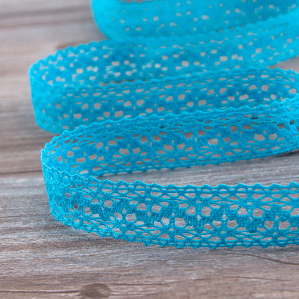 Мерсеризованное хлопковое кружево, 20 мм, цвет бирюзовый. Арт 3037/15                 
