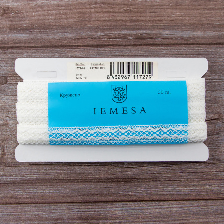 Мерсеризованное хлопковое кружево, 20 мм, цвет белый. Арт 1579/01