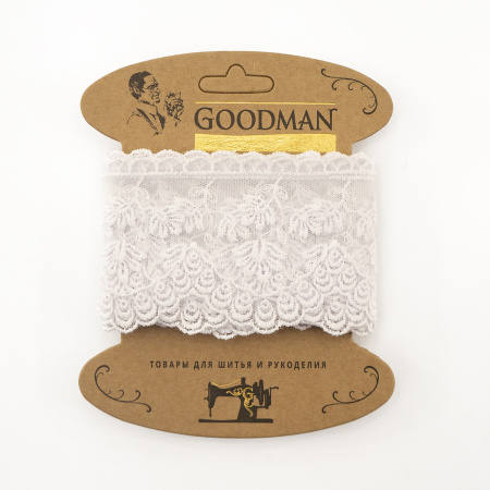 Кружево-вышивка на тюле, 70 мм, цвет белый, 100% полиэстер, 3,5 м. Арт WT-1915.212