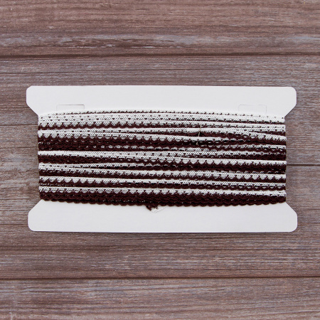 Мерсеризованное хлопковое кружево, 7 мм, цвет белый с коричневым. Арт 3174/33