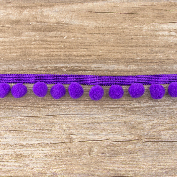 Тесьма с помпонами, диаметр 10 мм, цвет фиолетовый. Арт PA-18-col.404
