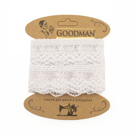 Кружево-вышивка на тюле, 23 мм, цвет белый, 100% полиэстер, 4,5 м. Арт T-3011.212