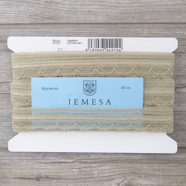 Мерсеризованное хлопковое кружево, 33 мм, цвет бежевый. Арт 2177/27