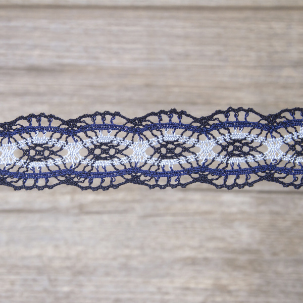 Мерсеризованное хлопковое кружево, 33 мм, цвет тёмно-голубой. Арт 2205/F4
